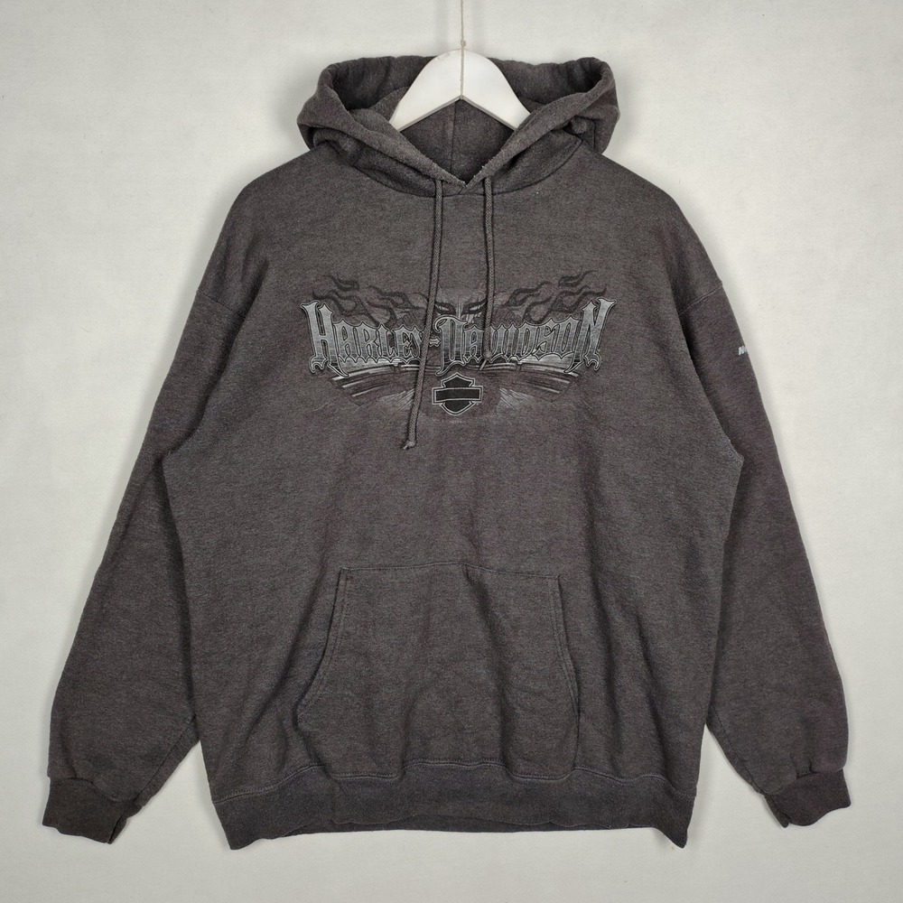 Harley-Davidson Tonal Flame Script Hoodie Dark Heather Grey New River H-D L
